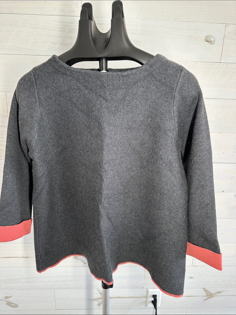 Nanette Lepore Charcoal Gray Sweater with Coral Trim. Sz. L